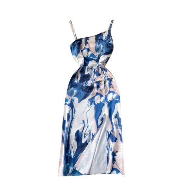 Õhukeste rihmade ja lõhikuga vabaaja kleit naistele