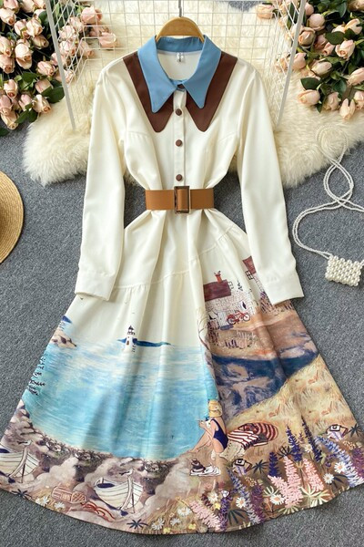 Rochie moderna de dama cu maneci lungi si guler clasic