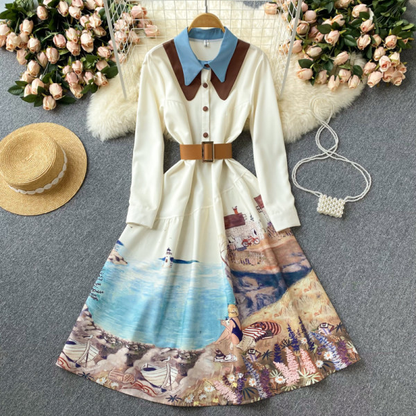 Rochie moderna de dama cu maneci lungi si guler clasic