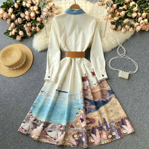 Rochie moderna de dama cu maneci lungi si guler clasic