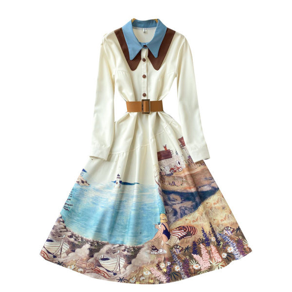 Rochie moderna de dama cu maneci lungi si guler clasic