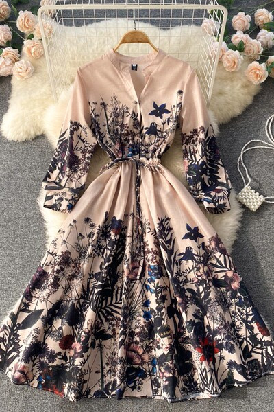 Naiste särk tüüpi kleit aplikatsiooni ja vöökoha lipsudega