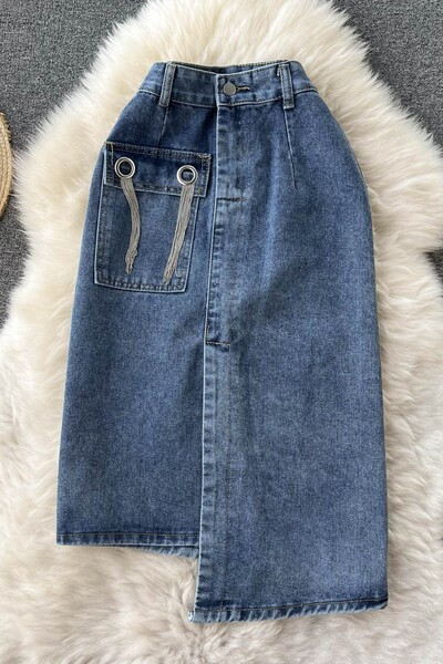 Fusta de dama moderna din denim - model asimetric