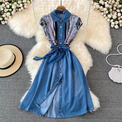 Naiste retro kleit klassikalise kraega