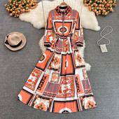 Oranži värvi naiste kleit 3/4 varrukatega