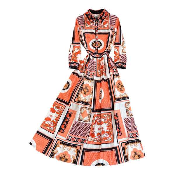 Oranži värvi naiste kleit 3/4 varrukatega