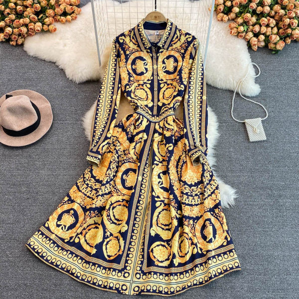 Rochie lunga moderna cu guler clasic