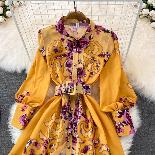 Naiste särk tüüpi kleit vöö ja pikkade varrukatega