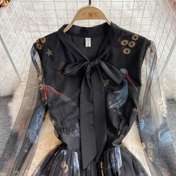 Rochie lunga de dama cu tul si cravate