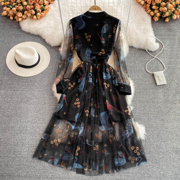 Rochie lunga de dama cu tul si cravate