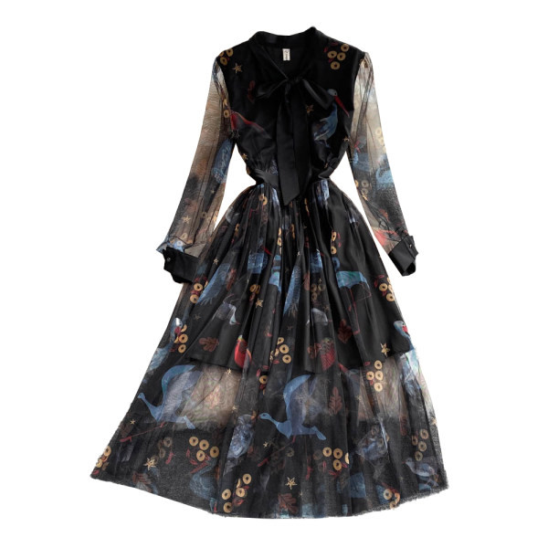 Rochie lunga de dama cu tul si cravate