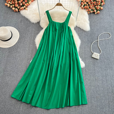 Rochie moderna de dama cu bretele de culoare verde