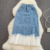 Naiste teksaseelik tülli ja kõrge vöökohaga