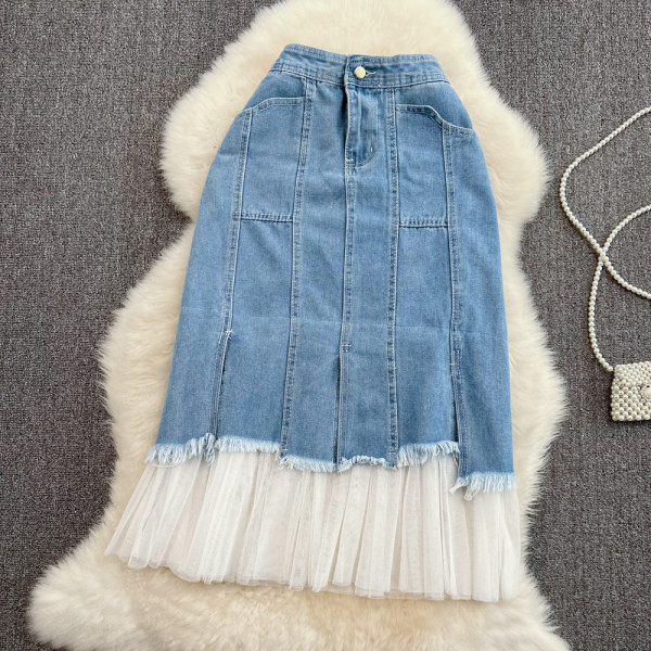 Naiste teksaseelik tülli ja kõrge vöökohaga