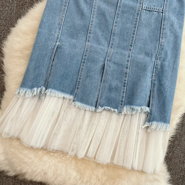 Naiste teksaseelik tülli ja kõrge vöökohaga