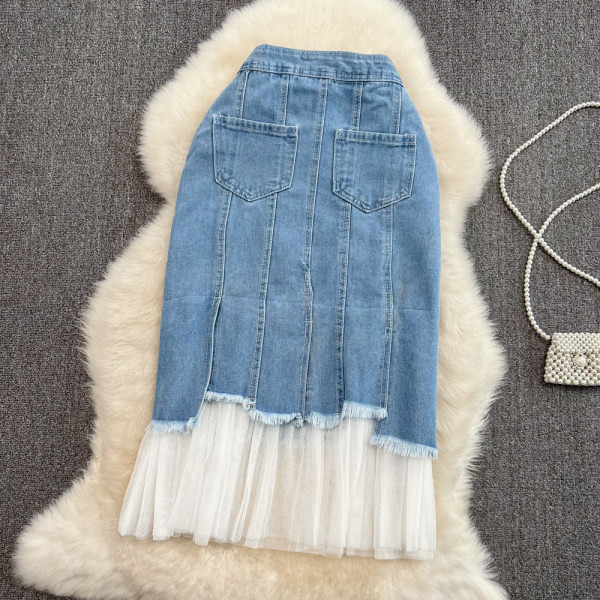 Naiste teksaseelik tülli ja kõrge vöökohaga