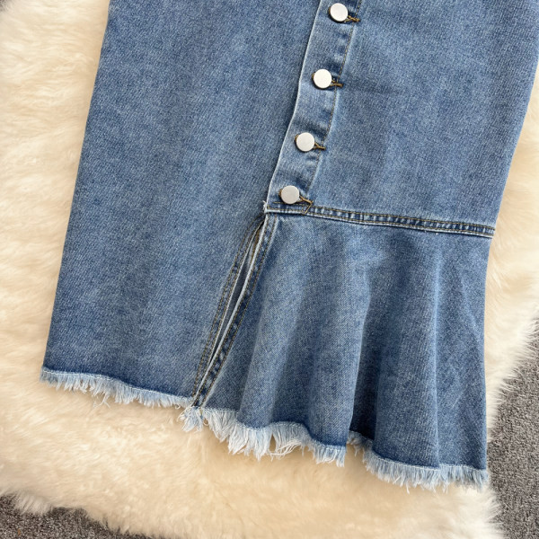 Naiste nööpidega teksaseelik