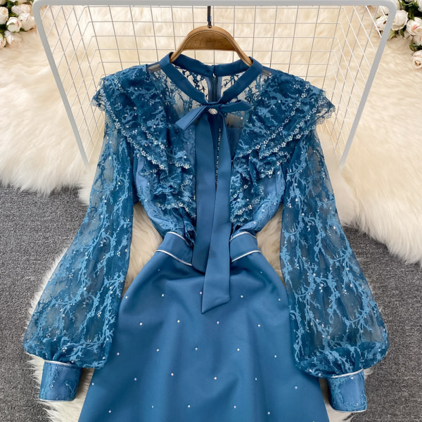 Μπλε γυναικείο φόρεμα με κορδέλα