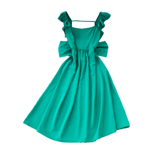 Ühevärviline paelaga naiste kleit