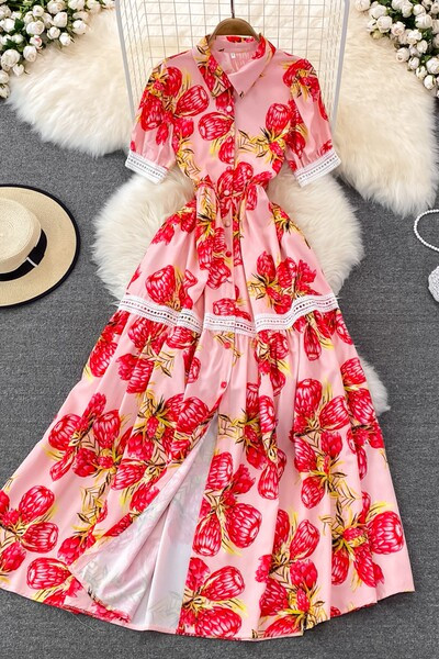 Naiste pikk lühikeste varrukatega kleit