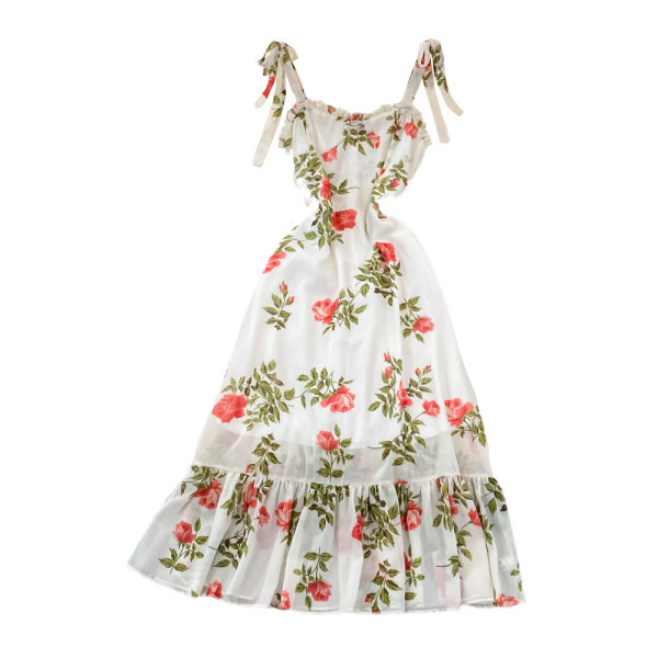 Lillemustri ja peenikeste rihmadega naiste suvekleit