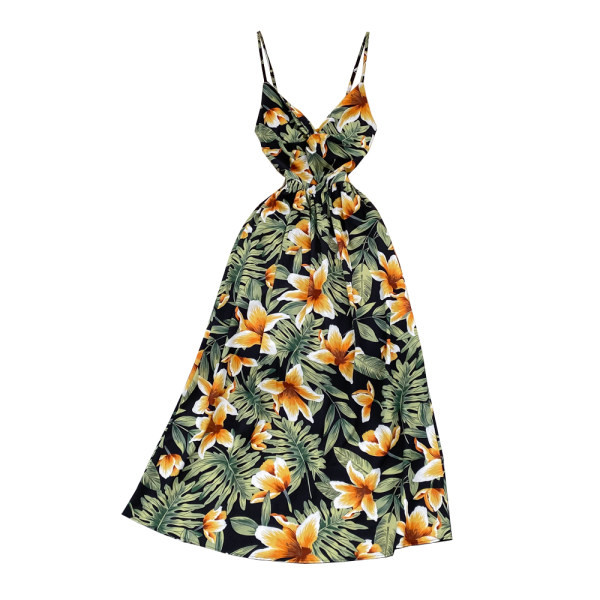 Uut mudelit õhukeste rihmade ja lillemustriga suvine naiste kleit