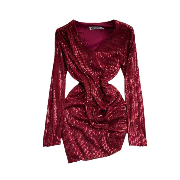 Moodne naiste kleit litrite ja spitsikaelusega