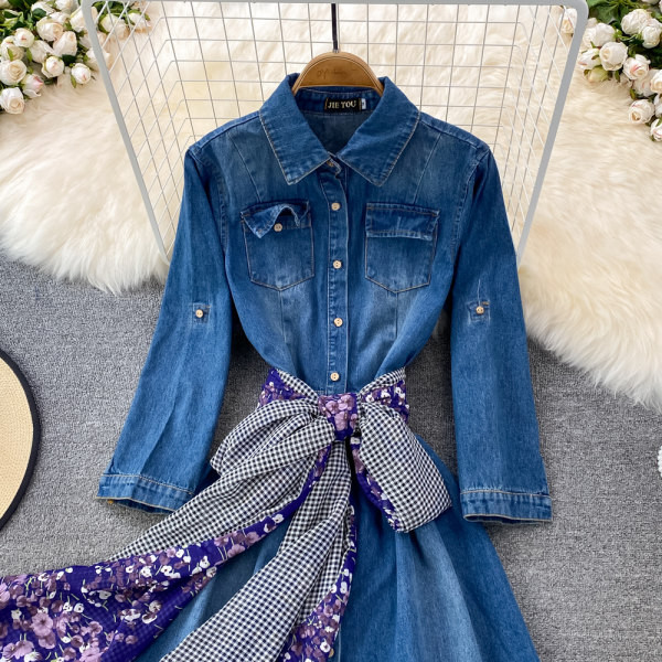 Denimlõikeline taskutega kleit