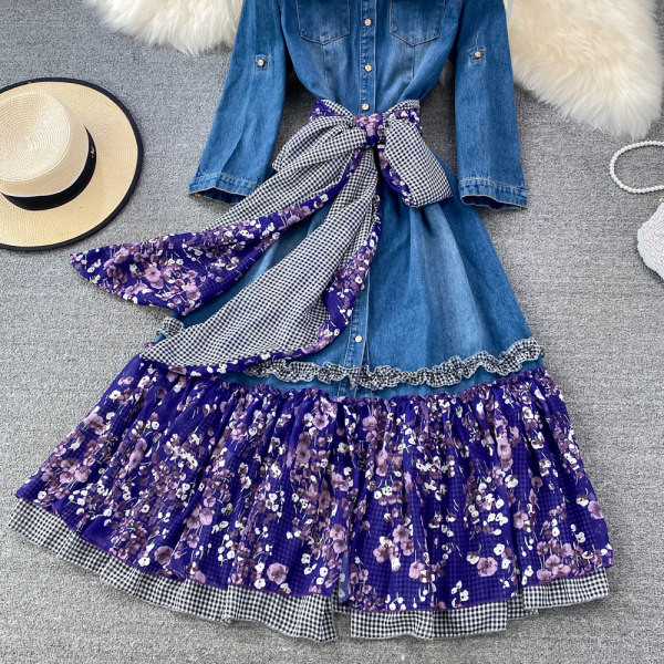 Denimlõikeline taskutega kleit