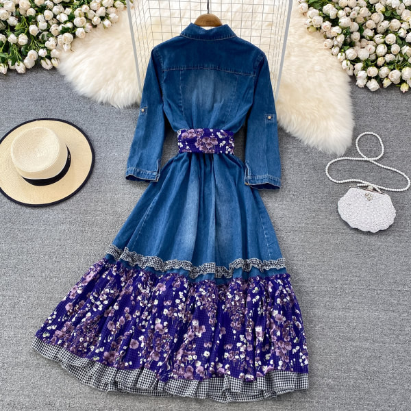 Denimlõikeline taskutega kleit