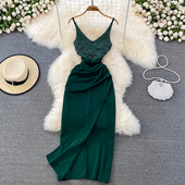 Stiilne kolme värvi kivikestega naiste kleit