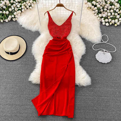 Stiilne kolme värvi kivikestega naiste kleit