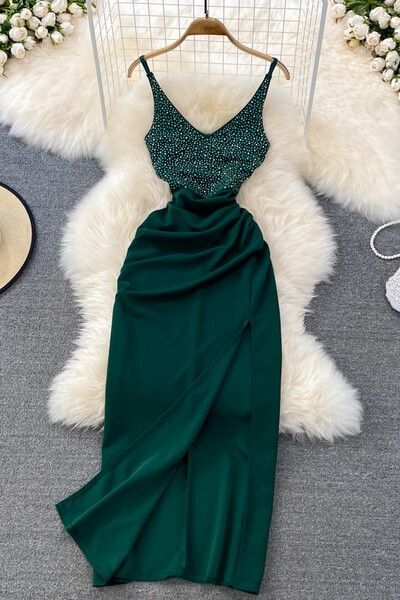 Stiilne kolme värvi kivikestega naiste kleit