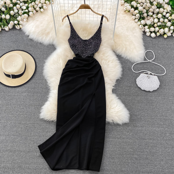 Stiilne kolme värvi kivikestega naiste kleit