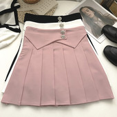 Plisseeritud lühike nööpidega seelik ja kõrge vöökoht