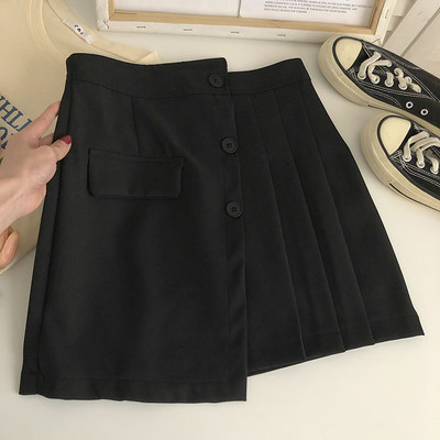 Fusta de dama asimetrica cu talie inalta si nasturi