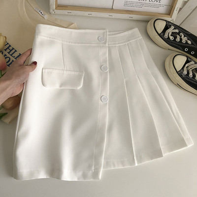 Fusta de dama asimetrica cu talie inalta si nasturi