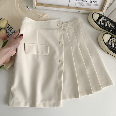 Fusta de dama asimetrica cu talie inalta si nasturi