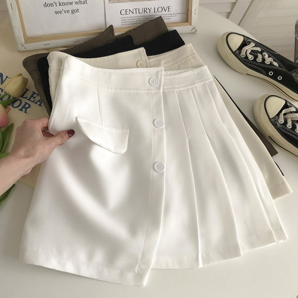 Fusta de dama asimetrica cu talie inalta si nasturi