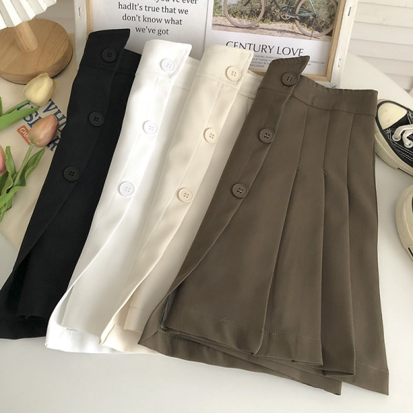 Fusta de dama asimetrica cu talie inalta si nasturi