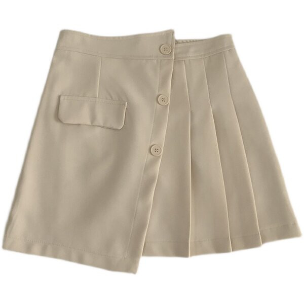 Fusta de dama asimetrica cu talie inalta si nasturi