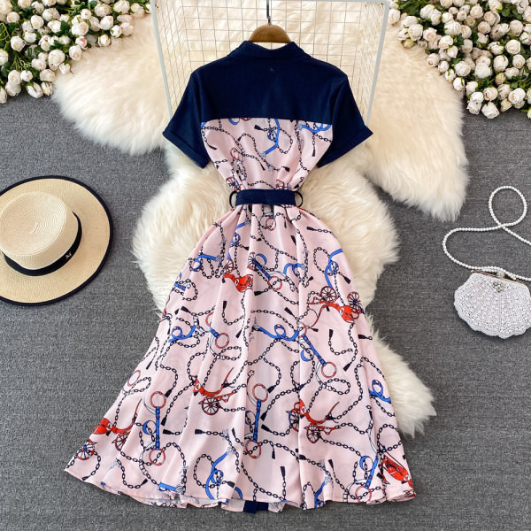 Kahes värvitoonis stiilne naiste nööpidega kleit