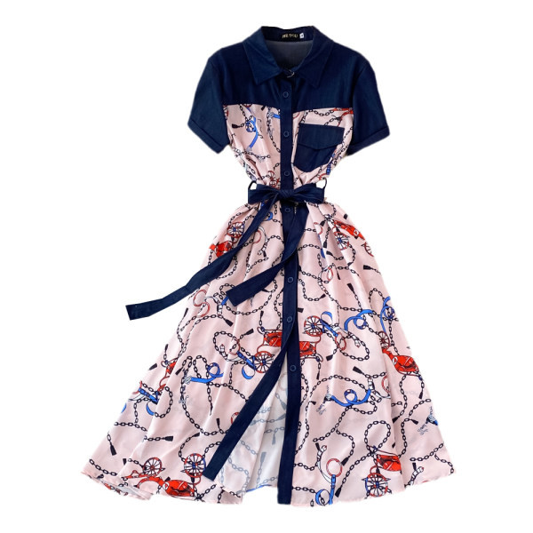 Kahes värvitoonis stiilne naiste nööpidega kleit