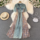 Pikk vabaaja kleit spitsikaelusega