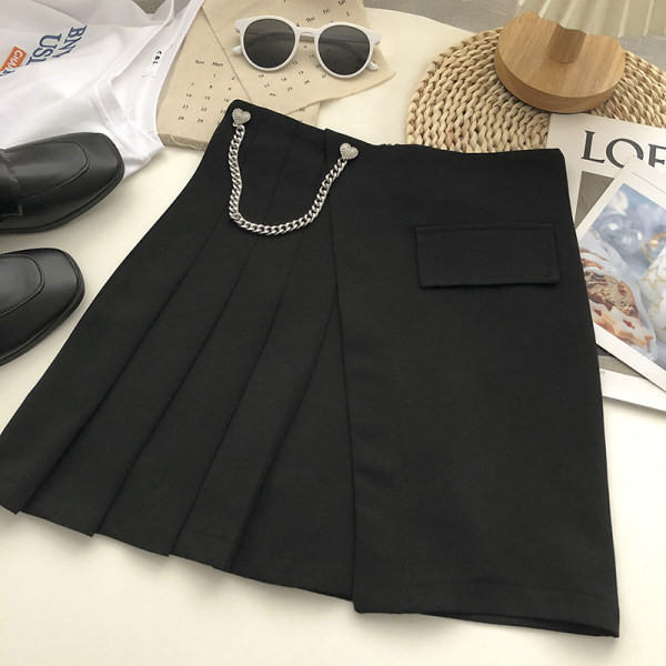 Naiste plisseeritud seelik kõrge vöökoha ja metallist kaunistusega