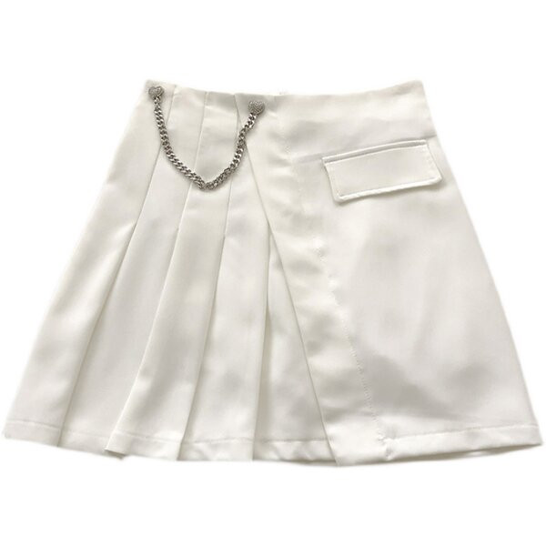 Naiste plisseeritud seelik kõrge vöökoha ja metallist kaunistusega