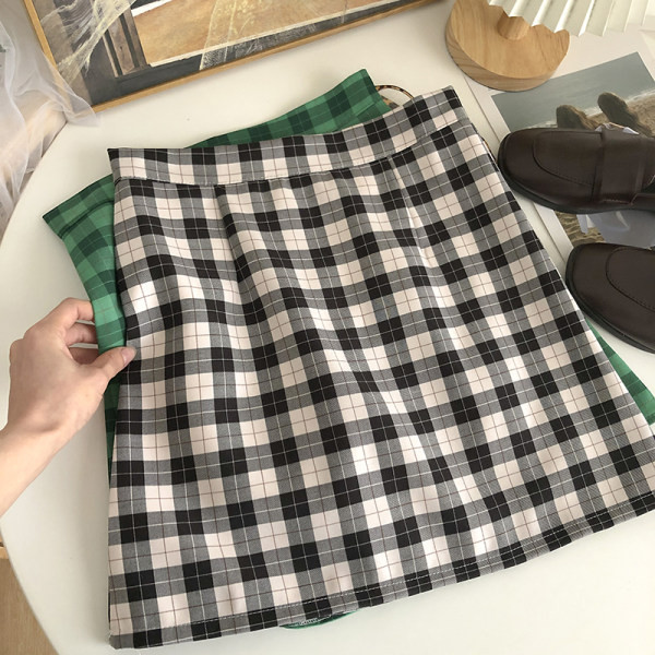 Lühike kõrge vöökohaga naiste ruuduline seelik