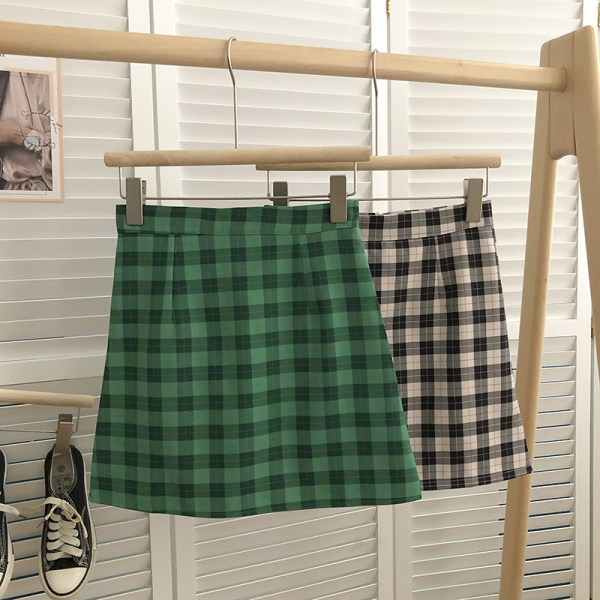 Lühike kõrge vöökohaga naiste ruuduline seelik