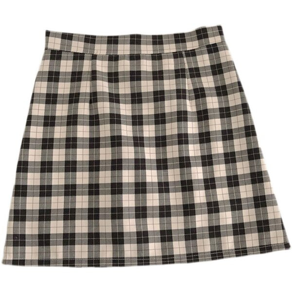 Lühike kõrge vöökohaga naiste ruuduline seelik