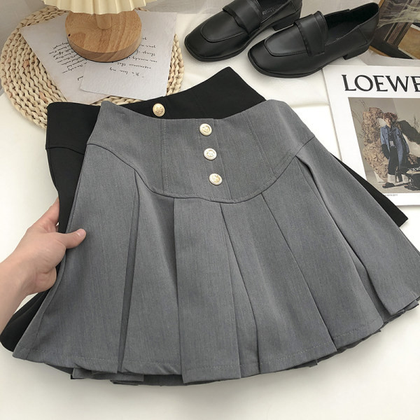 Naiste plisseeritud seelik nööpide ja kõrge vöökohaga